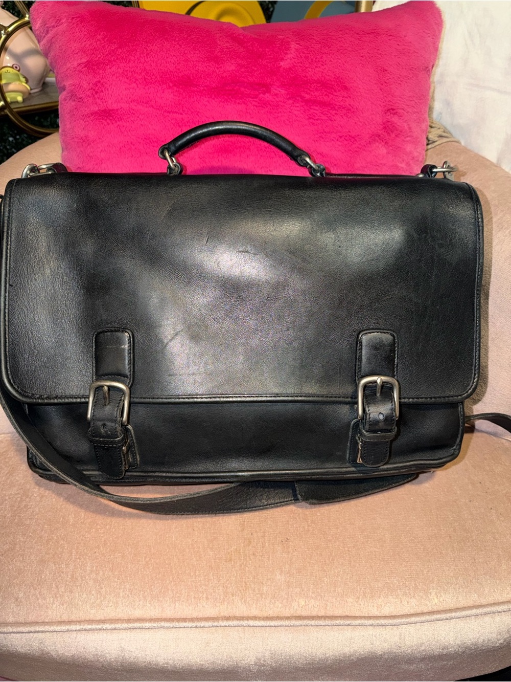 Coach Black Leather Messenger Bag - Men